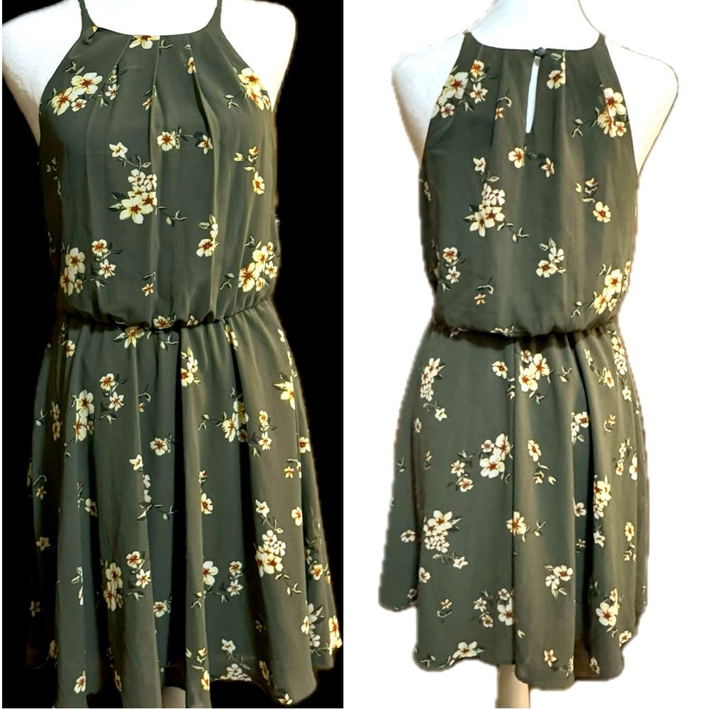 Flowery Olive Summer Dress Size XS